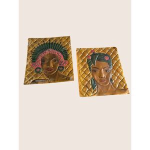 🖼️ VTG COPPER TOOLED LADIES ART SET (WANDA IRWIN? NO LABEL) CULTURAL PORTRAITS